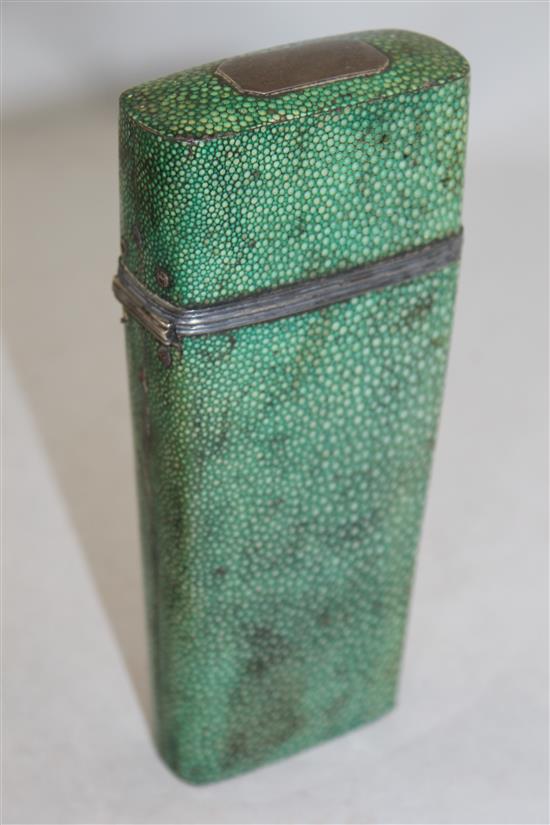 A George III shagreen cased draughtsmans set, 6.75in.